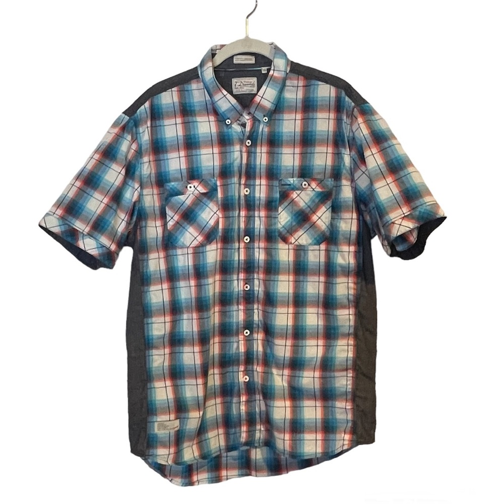 7Diamonds button up plaid short sleeve shirt 100% cotton vintage style